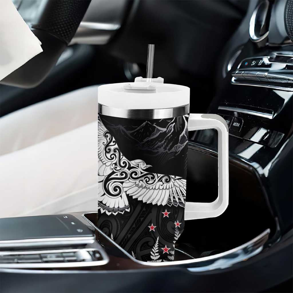 New Zealand Kea Bird Tumbler With Handle Maori Tattoo and Silver Fern Black Color LT03 - Polynesian Pride