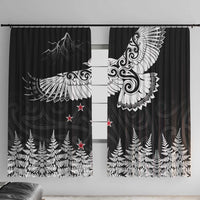 New Zealand Kea Bird Window Curtain Maori Tattoo and Silver Fern Black Color LT03 With Hooks Black - Polynesian Pride