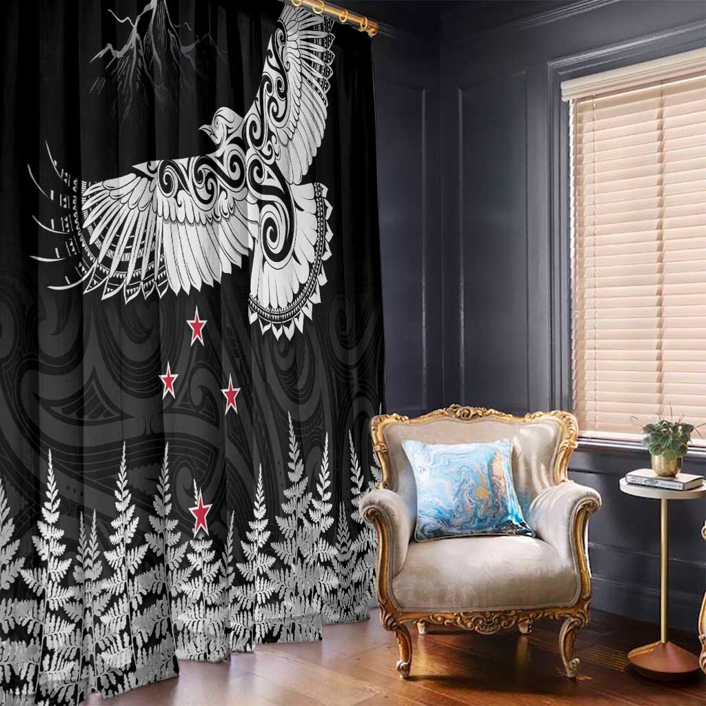 New Zealand Kea Bird Window Curtain Maori Tattoo and Silver Fern Black Color LT03 - Polynesian Pride