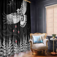 New Zealand Kea Bird Window Curtain Maori Tattoo and Silver Fern Black Color LT03 - Polynesian Pride