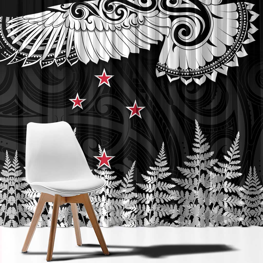 New Zealand Kea Bird Window Curtain Maori Tattoo and Silver Fern Black Color LT03 - Polynesian Pride