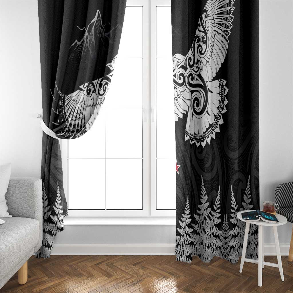 New Zealand Kea Bird Window Curtain Maori Tattoo and Silver Fern Black Color LT03 - Polynesian Pride