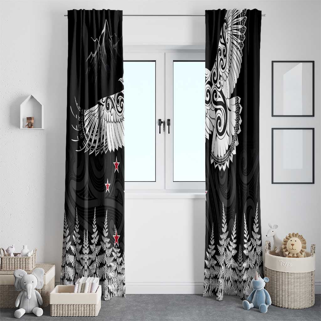 New Zealand Kea Bird Window Curtain Maori Tattoo and Silver Fern Black Color LT03 - Polynesian Pride