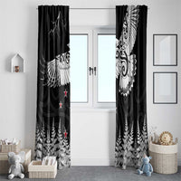 New Zealand Kea Bird Window Curtain Maori Tattoo and Silver Fern Black Color LT03 - Polynesian Pride