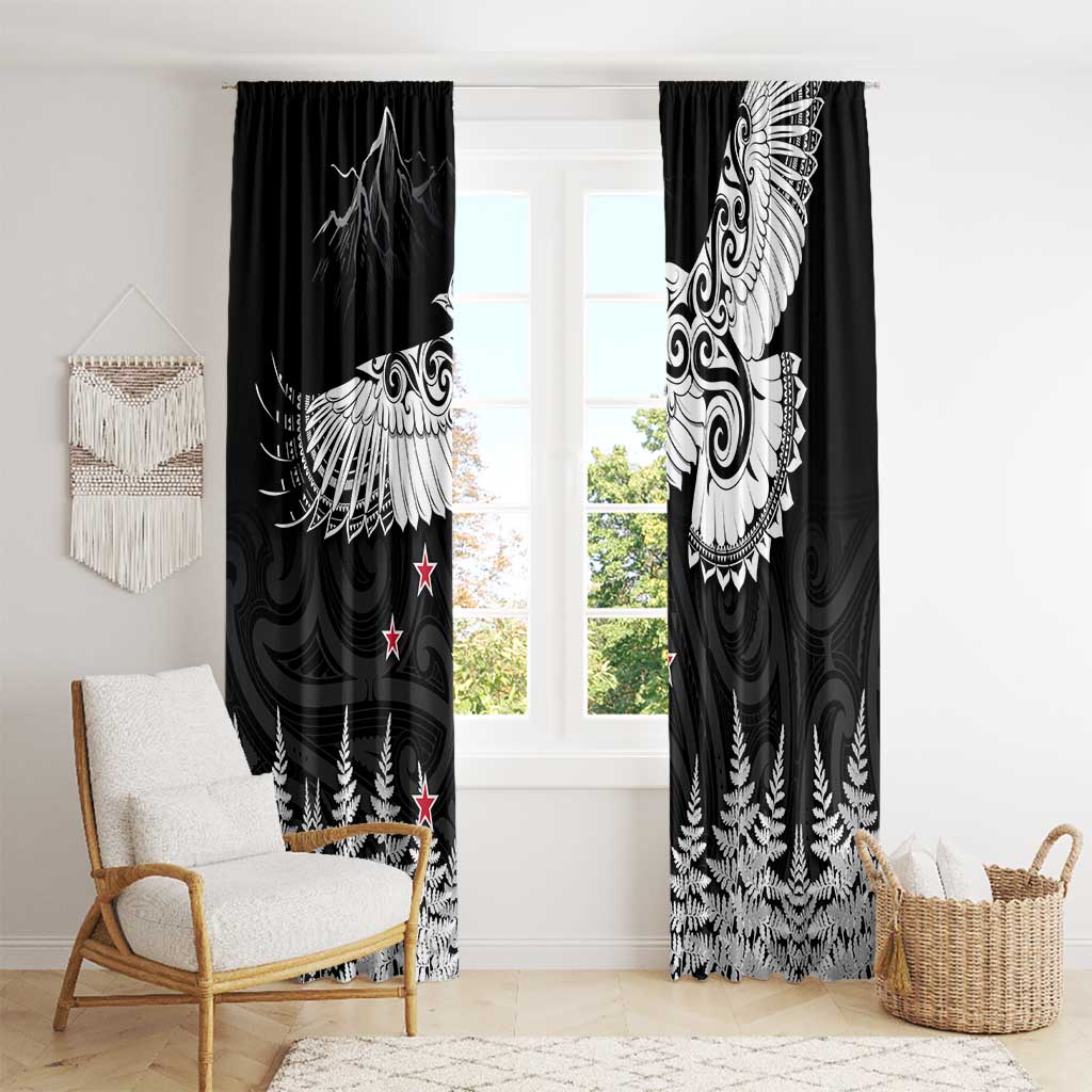 New Zealand Kea Bird Window Curtain Maori Tattoo and Silver Fern Black Color LT03 - Polynesian Pride