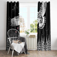 New Zealand Kea Bird Window Curtain Maori Tattoo and Silver Fern Black Color LT03 - Polynesian Pride
