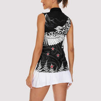 New Zealand Kea Bird Women Sleeveless Polo Shirt Maori Tattoo and Silver Fern Black Color LT03 - Polynesian Pride