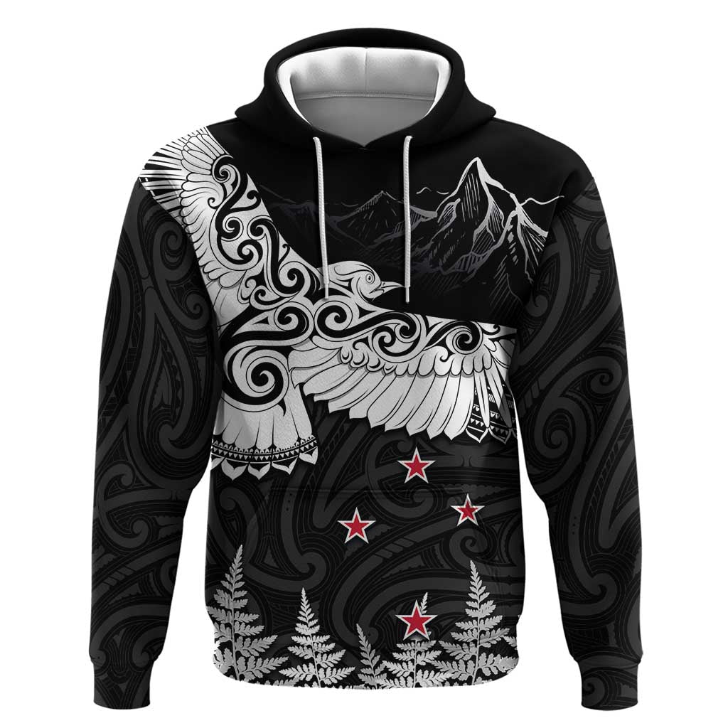 New Zealand Kea Bird Zip Hoodie Maori Tattoo and Silver Fern Black Color LT03 Pullover Hoodie Black - Polynesian Pride