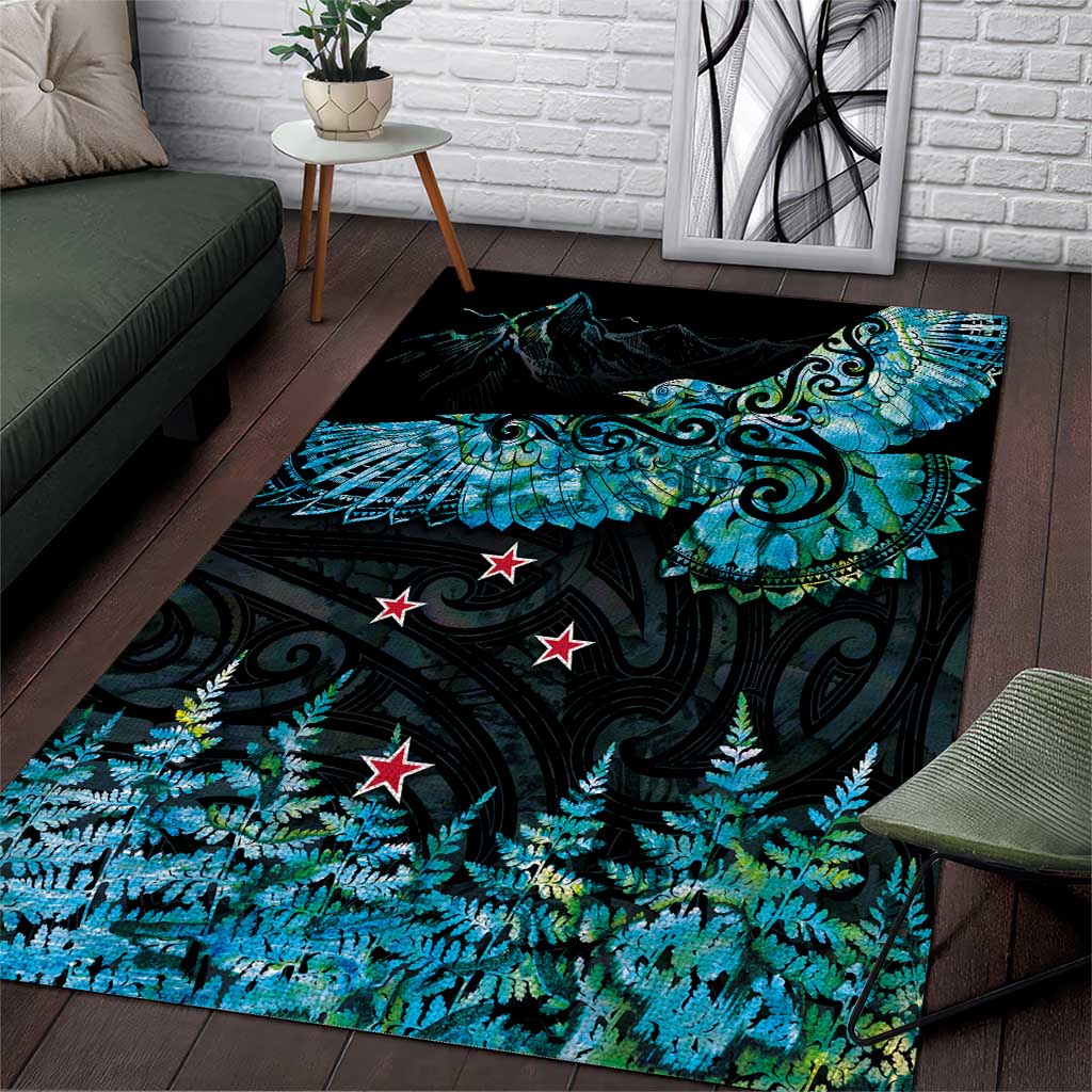 New Zealand Kea Bird Area Rug Maori Tattoo and Silver Fern Paua Shell Style LT03 Black - Polynesian Pride