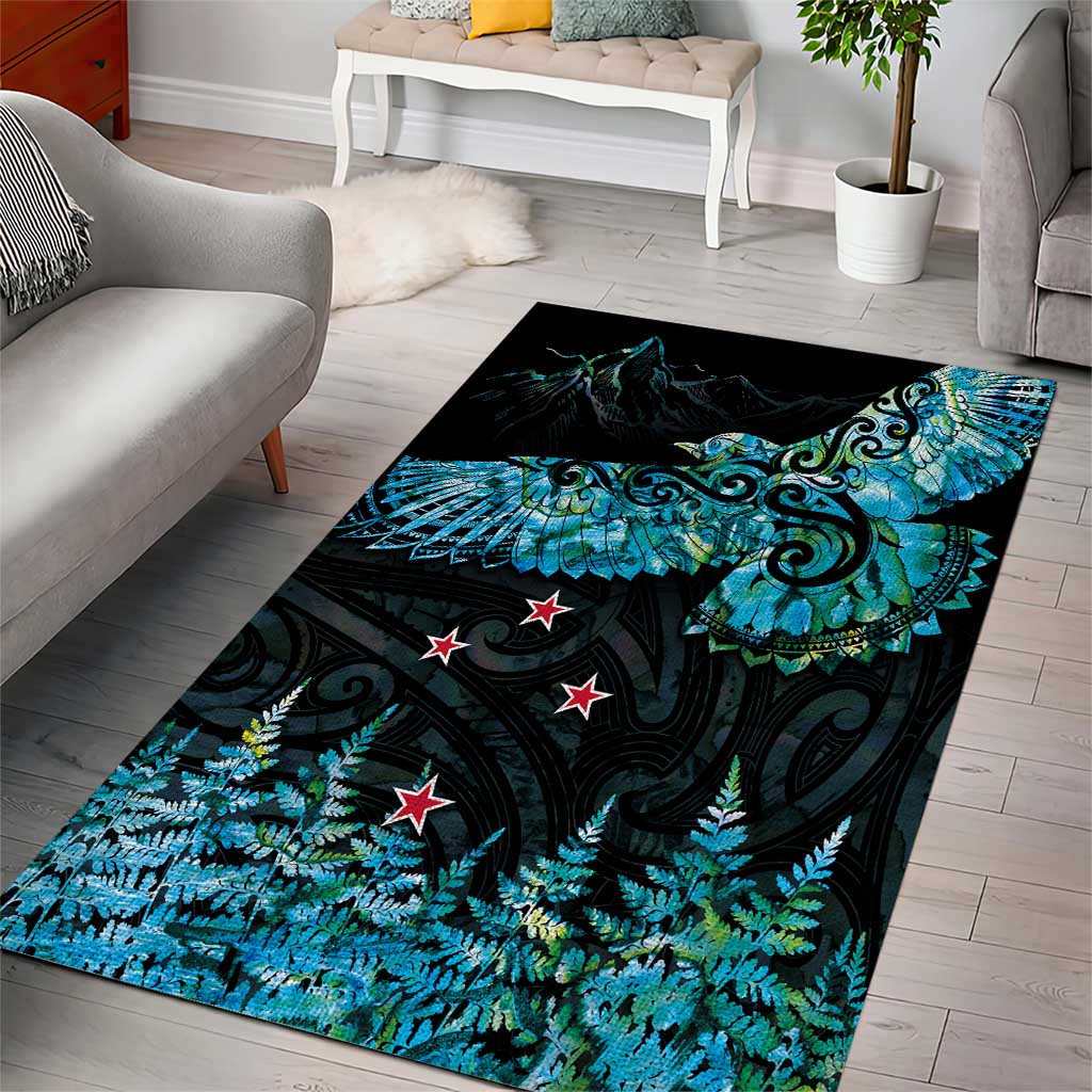 New Zealand Kea Bird Area Rug Maori Tattoo and Silver Fern Paua Shell Style LT03 - Polynesian Pride