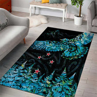 New Zealand Kea Bird Area Rug Maori Tattoo and Silver Fern Paua Shell Style LT03 - Polynesian Pride