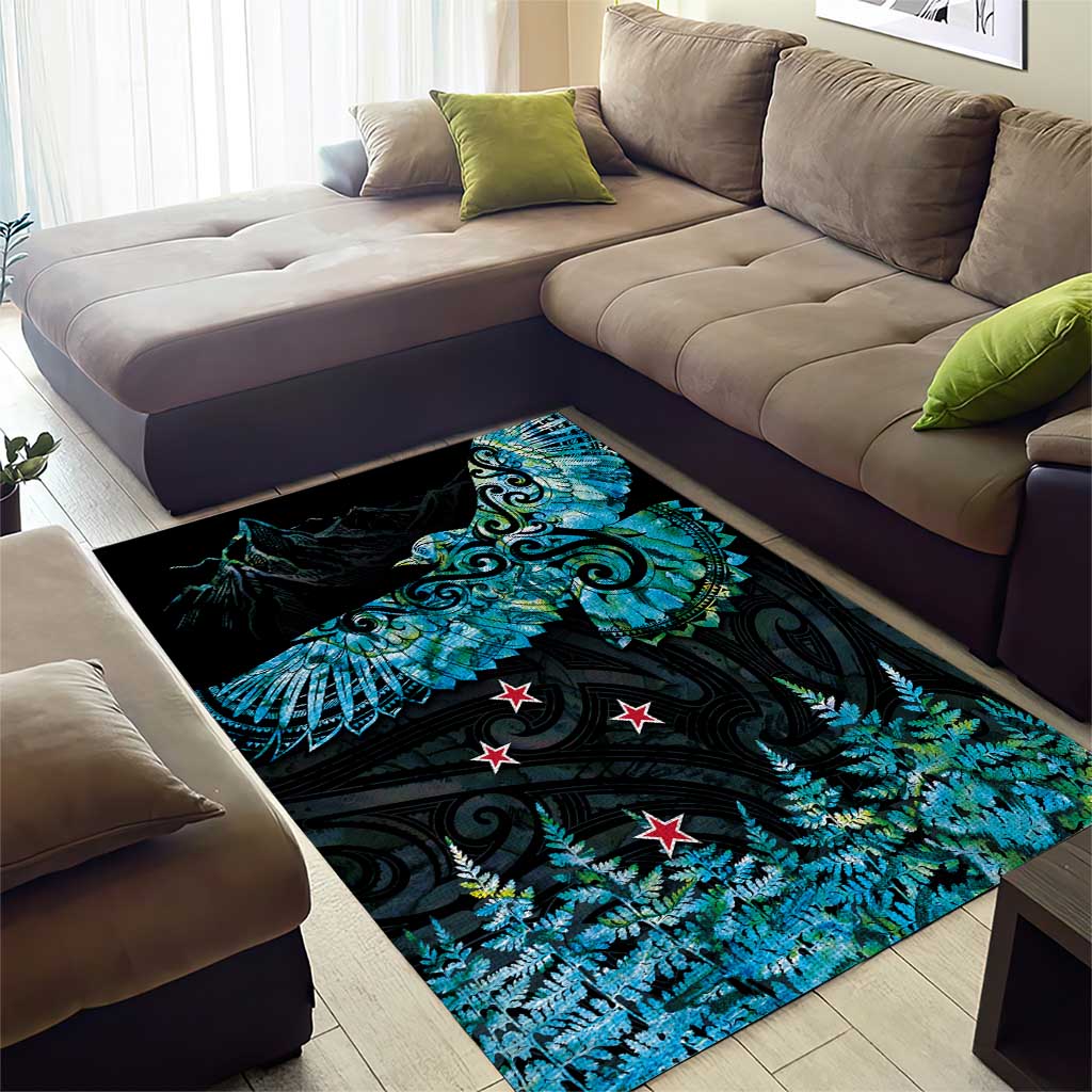 New Zealand Kea Bird Area Rug Maori Tattoo and Silver Fern Paua Shell Style LT03 - Polynesian Pride