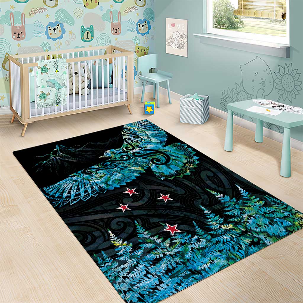 New Zealand Kea Bird Area Rug Maori Tattoo and Silver Fern Paua Shell Style LT03 - Polynesian Pride