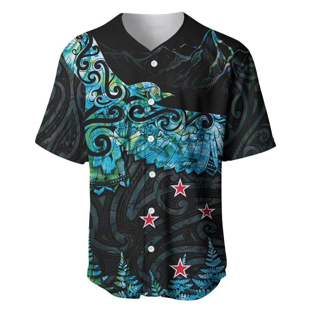 New Zealand Kea Bird Baseball Jersey Maori Tattoo and Silver Fern Paua Shell Style LT03 Black - Polynesian Pride