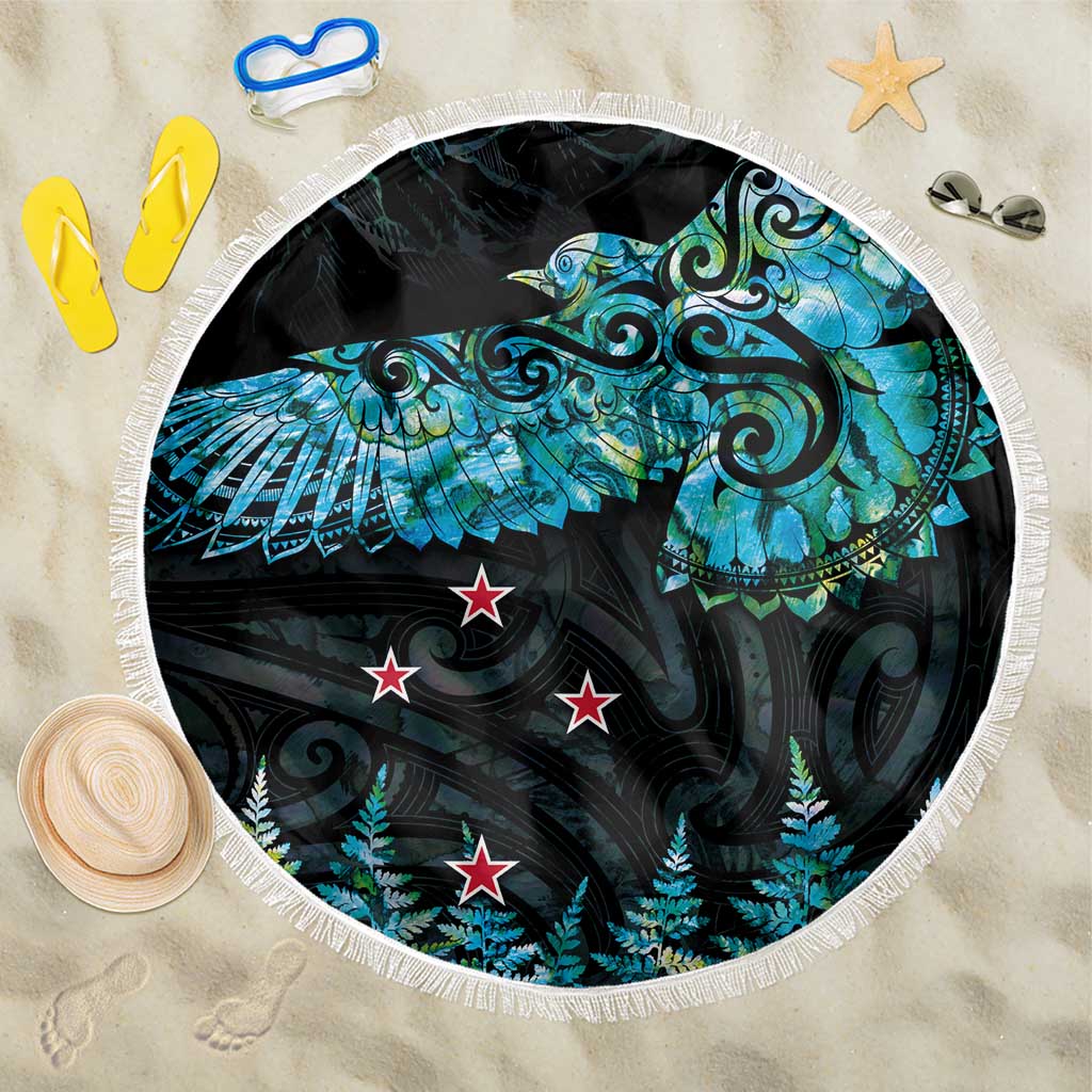 New Zealand Kea Bird Beach Blanket Maori Tattoo and Silver Fern Paua Shell Style LT03 One Size 150cm Black - Polynesian Pride