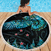 New Zealand Kea Bird Beach Blanket Maori Tattoo and Silver Fern Paua Shell Style LT03 - Polynesian Pride