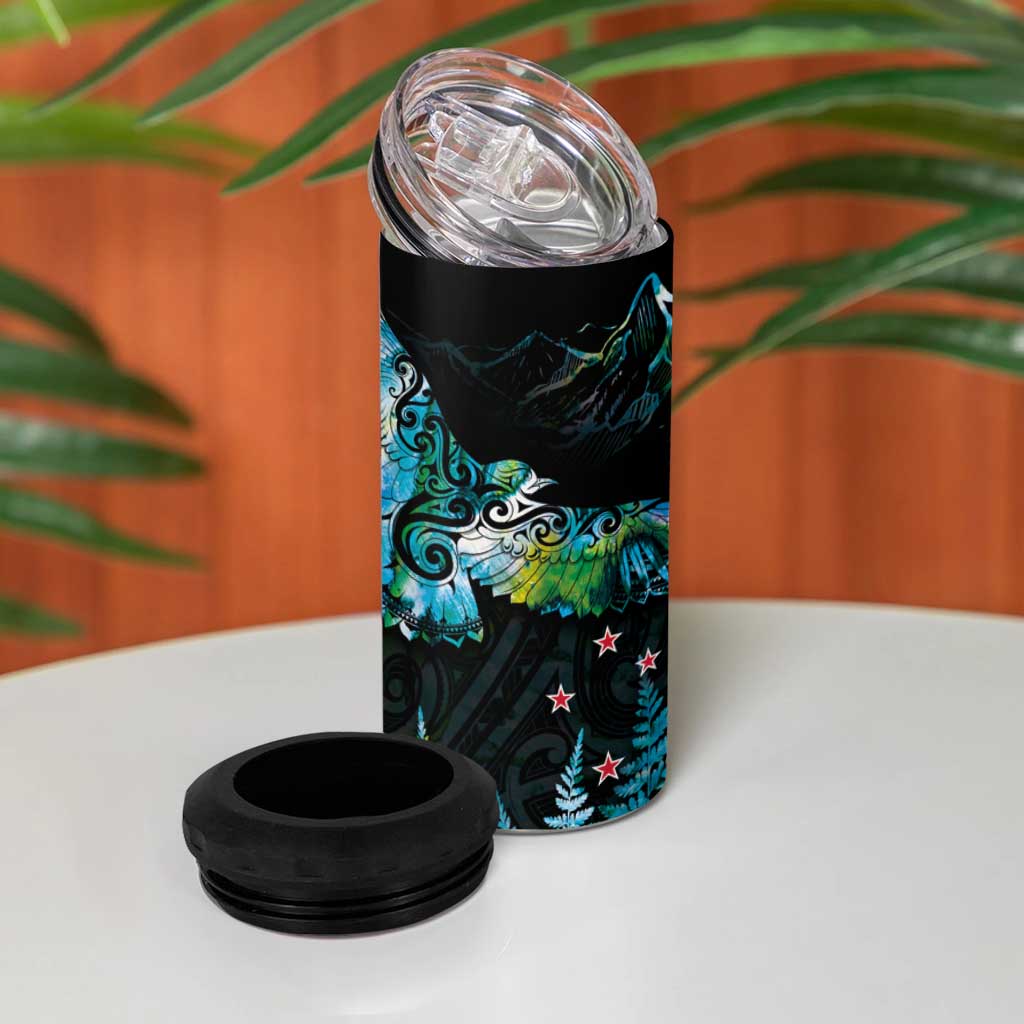 New Zealand Kea Bird 4 in 1 Can Cooler Tumbler Maori Tattoo and Silver Fern Paua Shell Style LT03 - Polynesian Pride