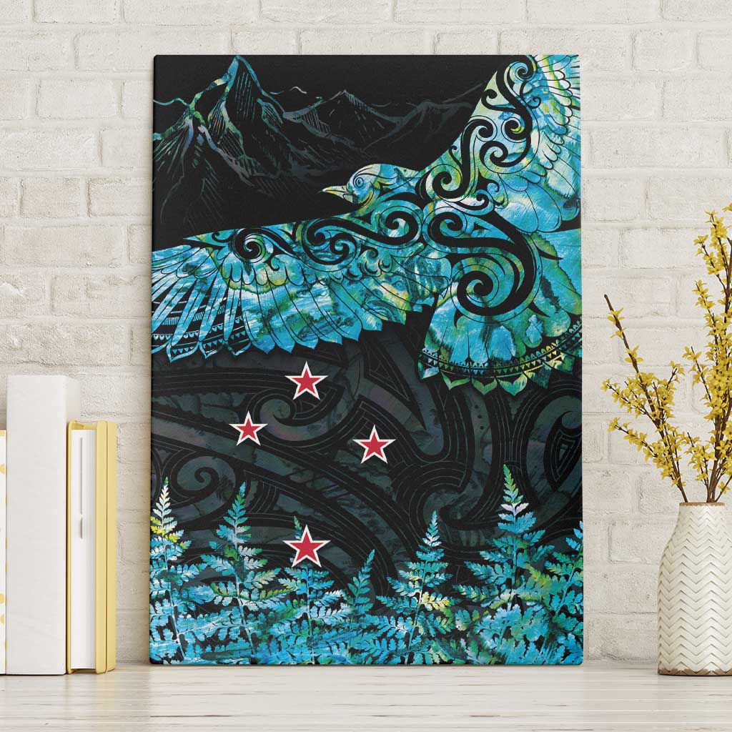New Zealand Kea Bird Canvas Wall Art Maori Tattoo and Silver Fern Paua Shell Style LT03 Without Frame Black - Polynesian Pride
