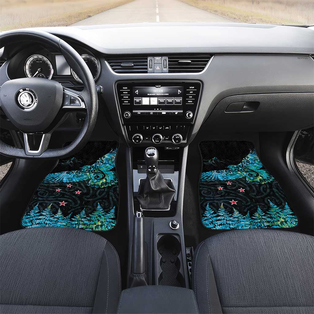 New Zealand Kea Bird Car Mats Maori Tattoo and Silver Fern Paua Shell Style LT03 Set 2pcs - Front Black - Polynesian Pride