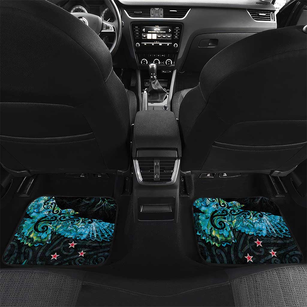 New Zealand Kea Bird Car Mats Maori Tattoo and Silver Fern Paua Shell Style LT03 Set 2pcs - Back Black - Polynesian Pride