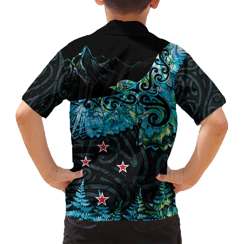 New Zealand Kea Bird Family Matching Long Sleeve Bodycon Dress and Hawaiian Shirt Maori Tattoo and Silver Fern Paua Shell Style LT03 - Polynesian Pride