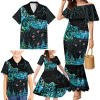 New Zealand Kea Bird Family Matching Mermaid Dress and Hawaiian Shirt Maori Tattoo and Silver Fern Paua Shell Style LT03 - Polynesian Pride