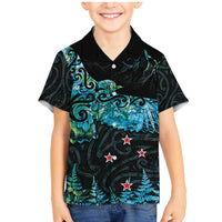 New Zealand Kea Bird Family Matching Mermaid Dress and Hawaiian Shirt Maori Tattoo and Silver Fern Paua Shell Style LT03 Son's Shirt Black - Polynesian Pride