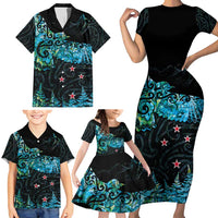 New Zealand Kea Bird Family Matching Short Sleeve Bodycon Dress and Hawaiian Shirt Maori Tattoo and Silver Fern Paua Shell Style LT03 - Polynesian Pride