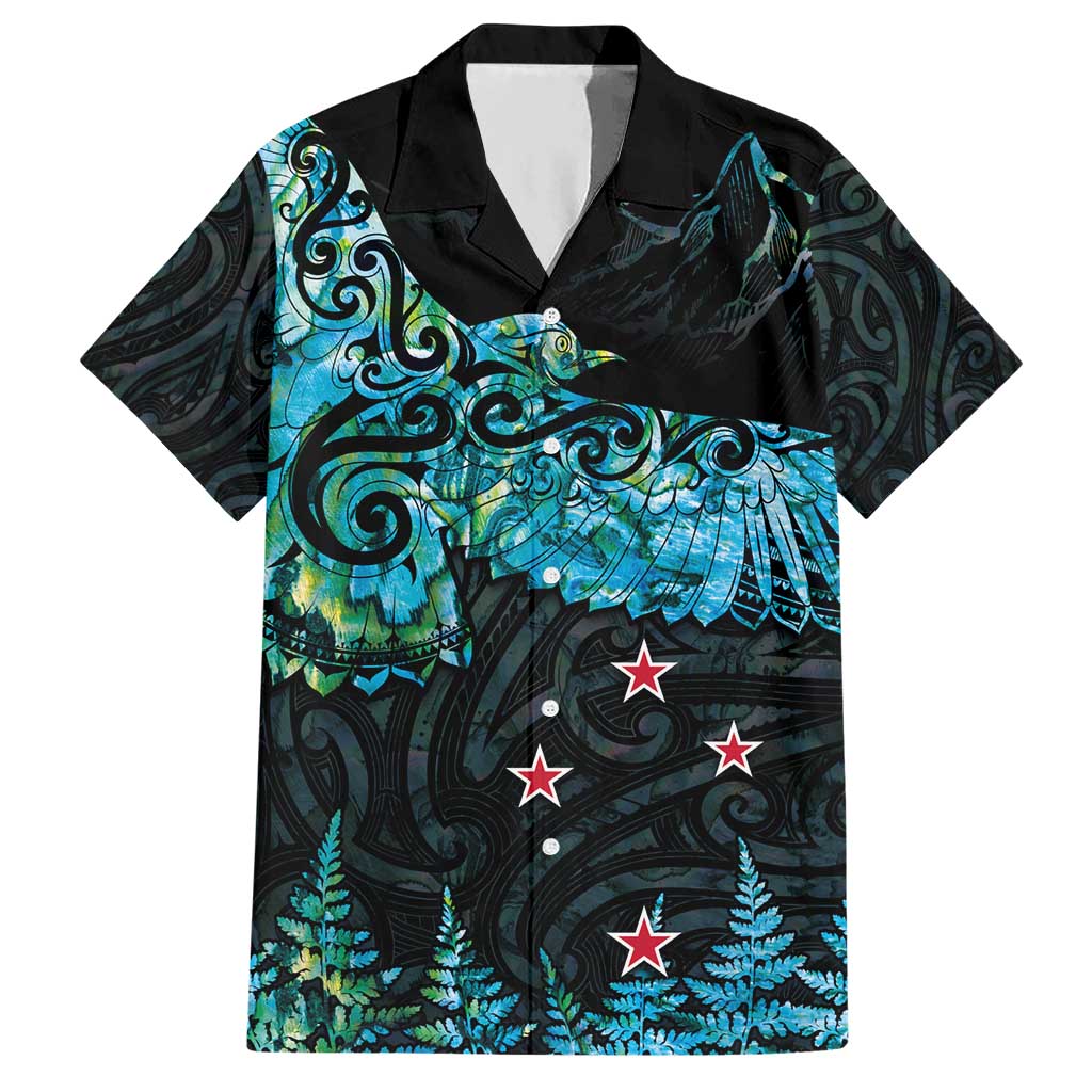 New Zealand Kea Bird Hawaiian Shirt Maori Tattoo and Silver Fern Paua Shell Style LT03 Black - Polynesian Pride