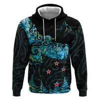 New Zealand Kea Bird Hoodie Maori Tattoo and Silver Fern Paua Shell Style LT03 Pullover Hoodie Black - Polynesian Pride