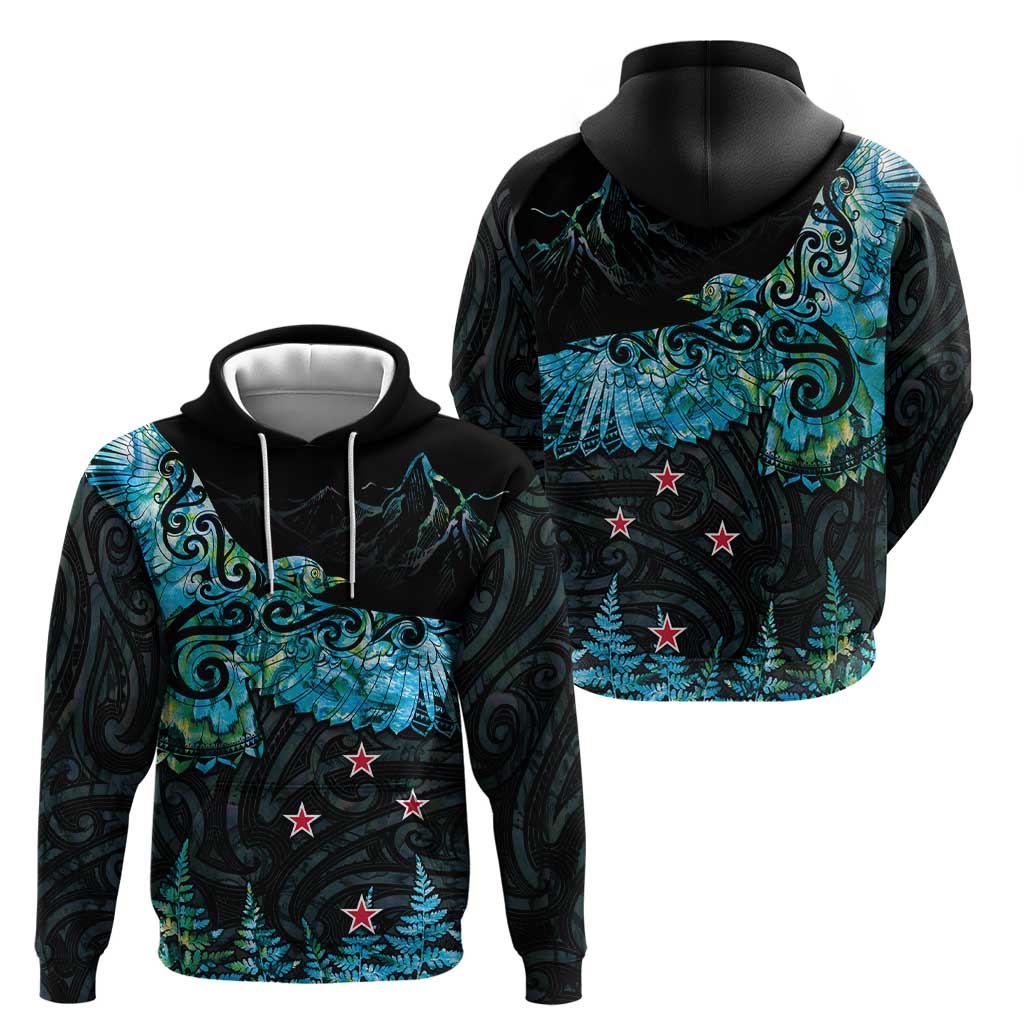 New Zealand Kea Bird Hoodie Maori Tattoo and Silver Fern Paua Shell Style LT03 - Polynesian Pride