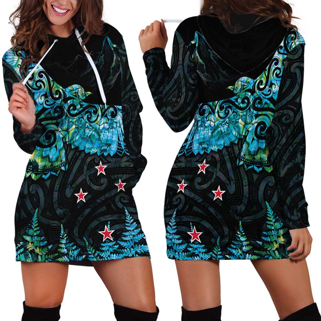 New Zealand Kea Bird Hoodie Dress Maori Tattoo and Silver Fern Paua Shell Style LT03 - Polynesian Pride