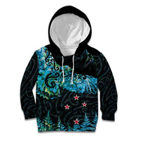New Zealand Kea Bird Kid Hoodie Maori Tattoo and Silver Fern Paua Shell Style LT03 Hoodie Black - Polynesian Pride