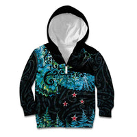 New Zealand Kea Bird Kid Hoodie Maori Tattoo and Silver Fern Paua Shell Style LT03 Zip Hoodie Black - Polynesian Pride