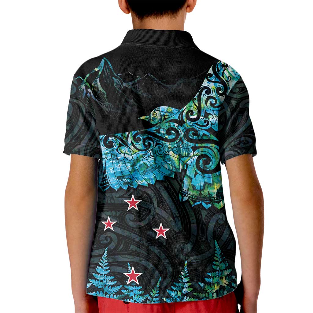 New Zealand Kea Bird Kid Polo Shirt Maori Tattoo and Silver Fern Paua Shell Style LT03 - Polynesian Pride