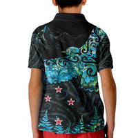 New Zealand Kea Bird Kid Polo Shirt Maori Tattoo and Silver Fern Paua Shell Style LT03 - Polynesian Pride