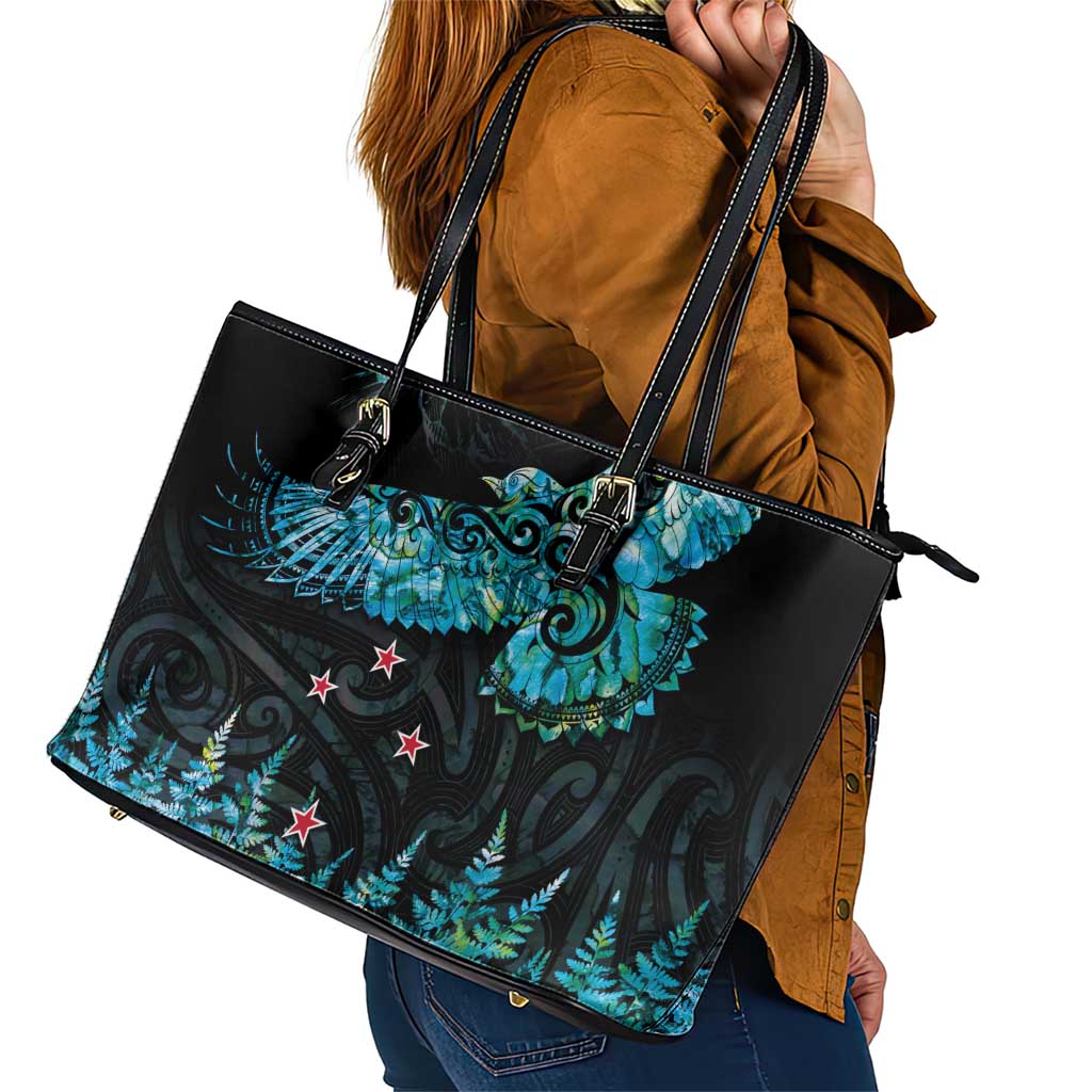 New Zealand Kea Bird Leather Tote Bag Maori Tattoo and Silver Fern Paua Shell Style LT03 - Polynesian Pride