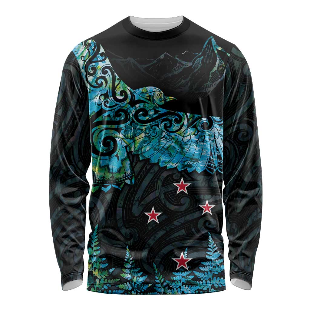 New Zealand Kea Bird Long Sleeve Shirt Maori Tattoo and Silver Fern Paua Shell Style LT03 Unisex Black - Polynesian Pride
