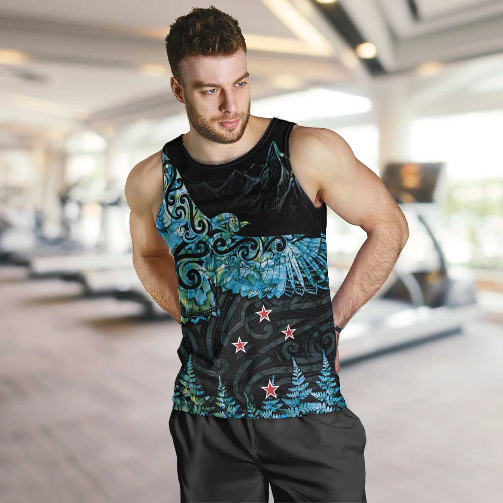 New Zealand Kea Bird Men Tank Top Maori Tattoo and Silver Fern Paua Shell Style LT03 Black - Polynesian Pride