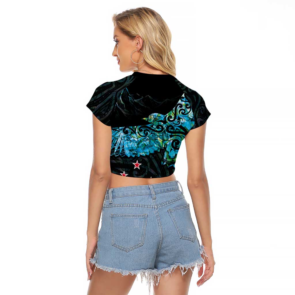 New Zealand Kea Bird Raglan Cropped T Shirt Maori Tattoo and Silver Fern Paua Shell Style LT03 - Polynesian Pride