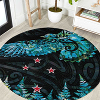 New Zealand Kea Bird Round Carpet Maori Tattoo and Silver Fern Paua Shell Style LT03 Black - Polynesian Pride