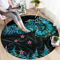New Zealand Kea Bird Round Carpet Maori Tattoo and Silver Fern Paua Shell Style LT03 - Polynesian Pride