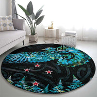 New Zealand Kea Bird Round Carpet Maori Tattoo and Silver Fern Paua Shell Style LT03 - Polynesian Pride