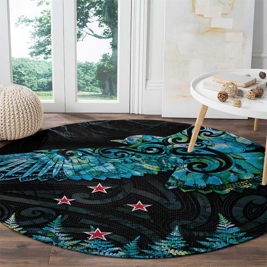 New Zealand Kea Bird Round Carpet Maori Tattoo and Silver Fern Paua Shell Style LT03 - Polynesian Pride