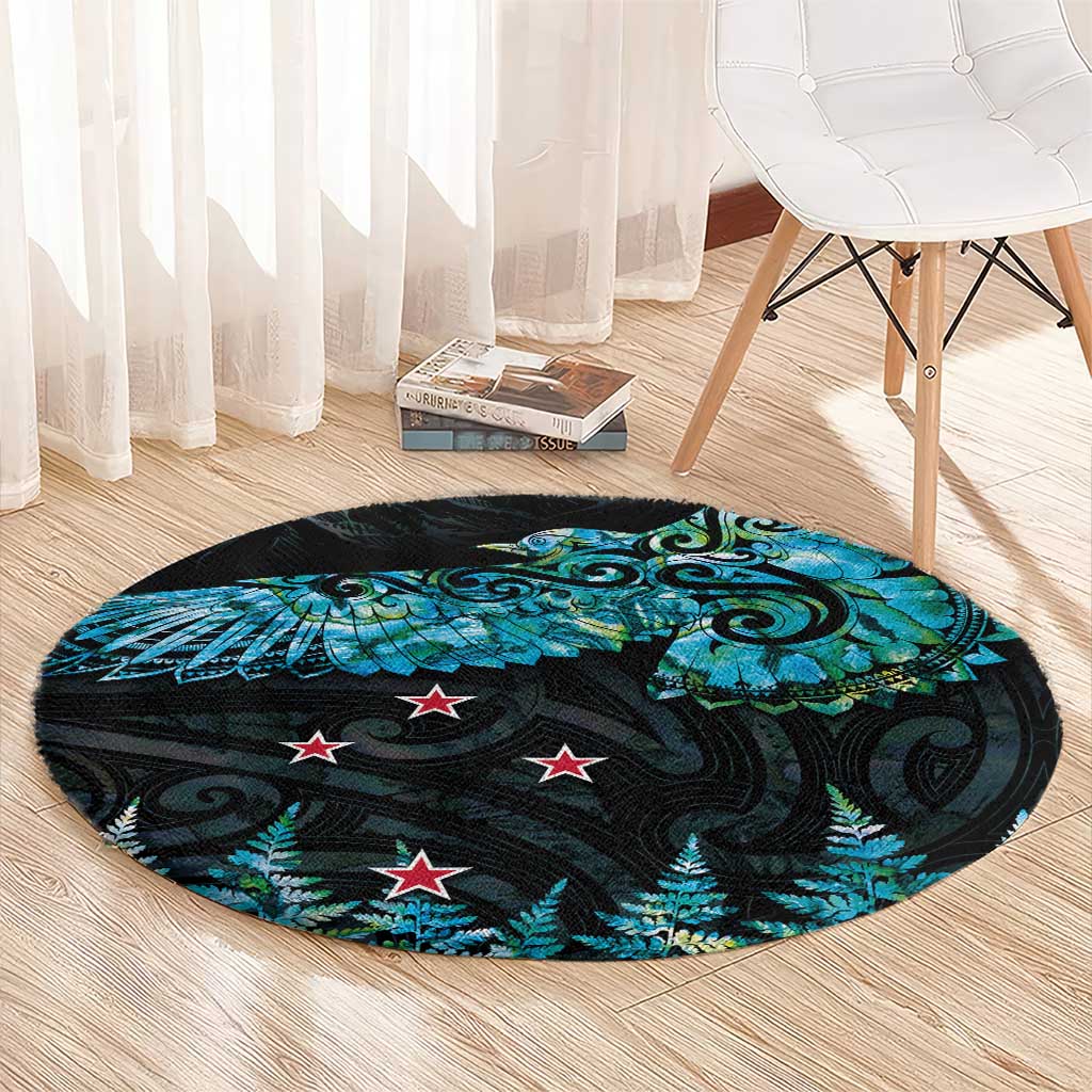 New Zealand Kea Bird Round Carpet Maori Tattoo and Silver Fern Paua Shell Style LT03 - Polynesian Pride