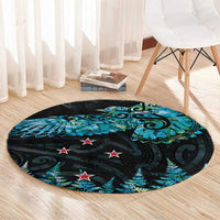 New Zealand Kea Bird Round Carpet Maori Tattoo and Silver Fern Paua Shell Style LT03 - Polynesian Pride