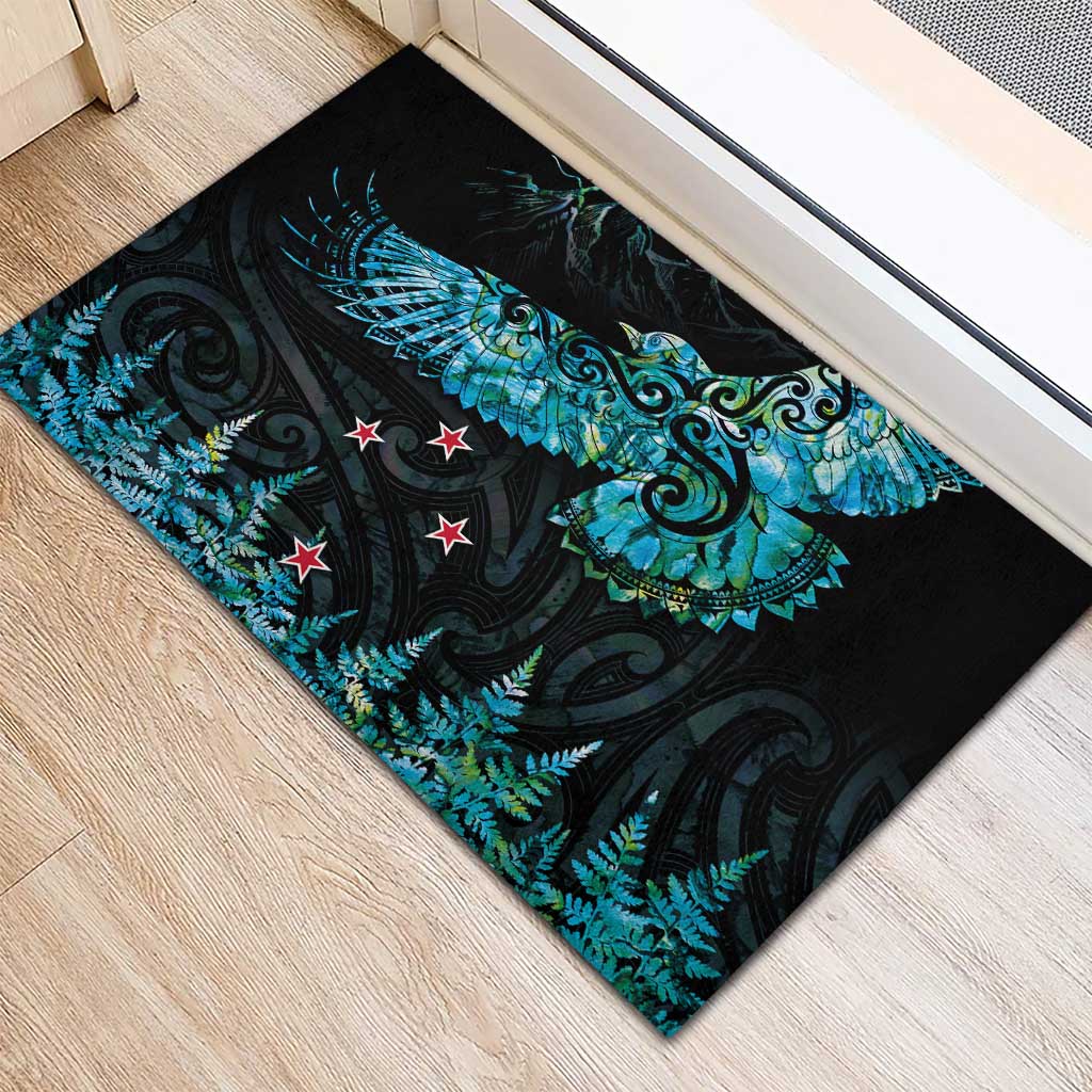 New Zealand Kea Bird Rubber Doormat Maori Tattoo and Silver Fern Paua Shell Style LT03 - Polynesian Pride