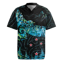 New Zealand Kea Bird Rugby Jersey Maori Tattoo and Silver Fern Paua Shell Style LT03 Black - Polynesian Pride