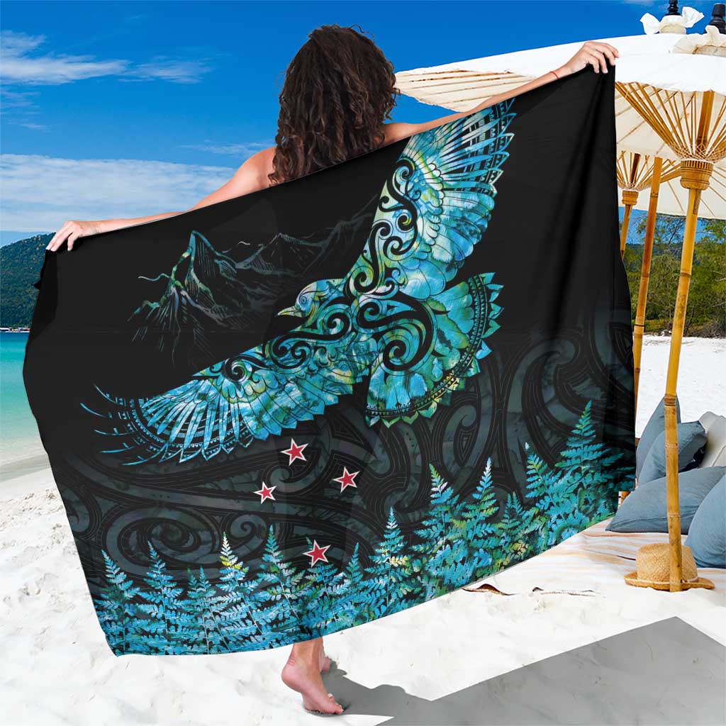 New Zealand Kea Bird Sarong Maori Tattoo and Silver Fern Paua Shell Style LT03 One Size 44 x 66 inches Black - Polynesian Pride