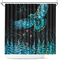 New Zealand Kea Bird Shower Curtain Maori Tattoo and Silver Fern Paua Shell Style LT03 Black - Polynesian Pride
